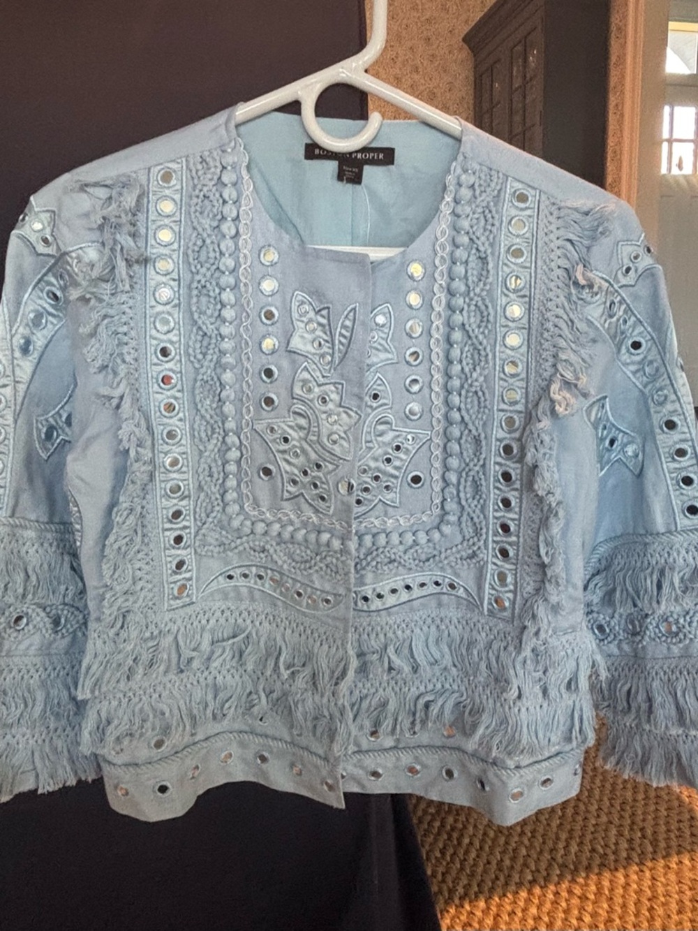 Boston Proper Pale Blue Embroidered Jacket - Picture 2 of 7
